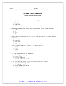 Safer Cars Multiple Choice Worksheet