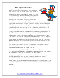 Independence Day Reading Worksheet