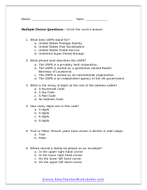 Mailing Letters Multiple Choice Worksheet