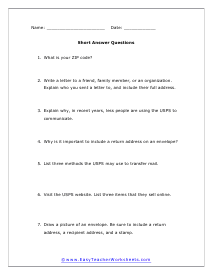 Mailing Letters Short Answer Worksheet