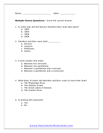 Duels Multiple Choice Worksheet