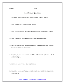 Duels Short Answer Worksheet