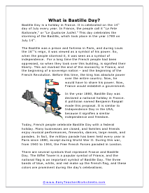 Bastille Day Reading Worksheet