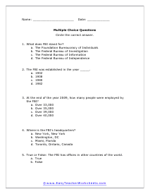 FBI Multiple Choice Worksheet