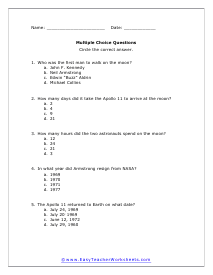 NASA Multiple Choice Worksheet