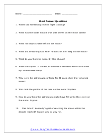 NASA Short Answer Worksheet