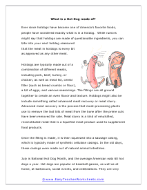 Hot Dog Reading Worksheet