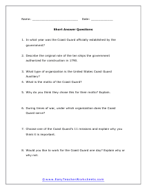Coast Guard Short Answer Worksheet