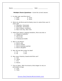 Elvis Multiple Choice Worksheet