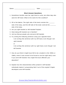 Lefties Short Answer Worksheet