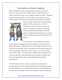 Roller Coasters Reading Worksheet