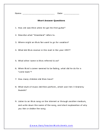 Elvis Short Answer Worksheet