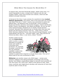 World War I Reading Worksheet