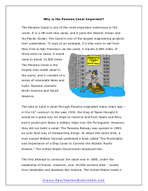 Panama Canal reading Worksheet