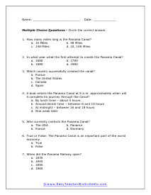 Panama Canal Multiple Choice Worksheet