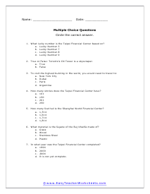 Skyscrapers Multiple Choice Worksheet