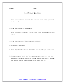 Uncle Sam Short Answer Worksheet