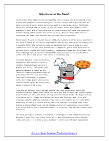Pizza Reading Worksheet