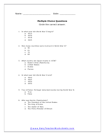 WW II Multiple Choice Worksheet