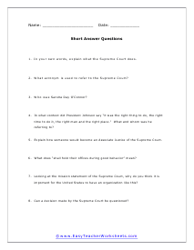 Supreme Court Short Answer Worksheet