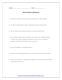 Start of School Worksheet