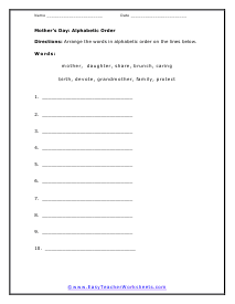 Alphabetic Order Worksheet