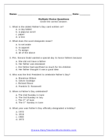 Dad History Multiple Choice  Worksheet