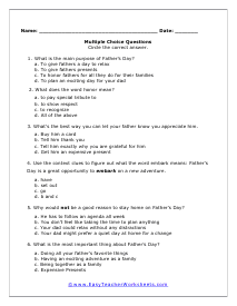 Fathers Multiple Choice Worksheet