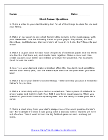 Fathers Short Answer Worksheet