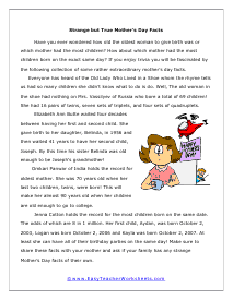 Mother's Day Facts Worksheet