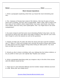 Odds Short Answer Worksheet