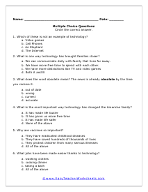 Technology Questions Worksheet