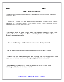 Technology Short Worksheet