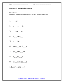 Missing Letters Worksheet