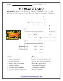 Zodiac Crossword Worksheet