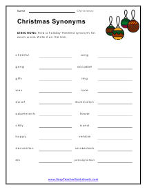 Synonym Worksheet