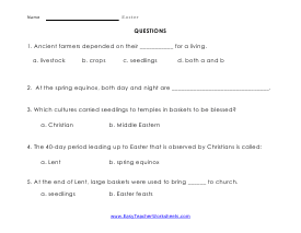Baskets Questions Worksheets