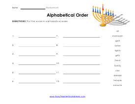 Alphabetic Order Worksheet