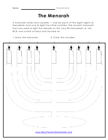 The Menorah Reading Worksheet