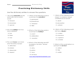 Dictionary Worksheet