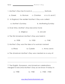 History Questions Worksheet