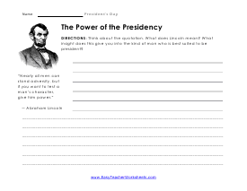 Presidency Worksheet