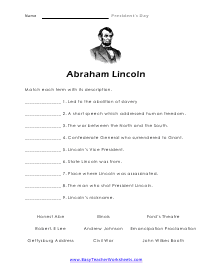 Abraham Lincoln Worksheet