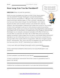 Be President Worksheet