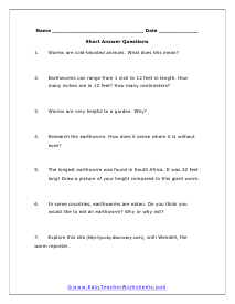 Short Answer Worksheet