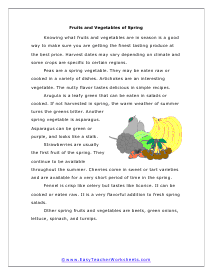 Fruits and Vegetables Reading Worksheet