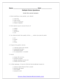 Multiple Choice Worksheet