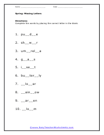 Missing Letters Worksheet