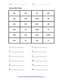 Word Chop Worksheet