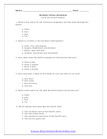 Seasons Multiple Choice  Worksheet